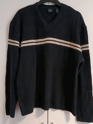 GAP men's sweatshirt dark blue with beige stripes size M like new