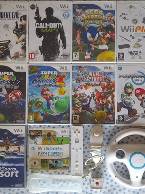 Wii παιχνίδια και χειριστήρια σαν καινούργια, σετ με δημοφιλή παιχνίδια