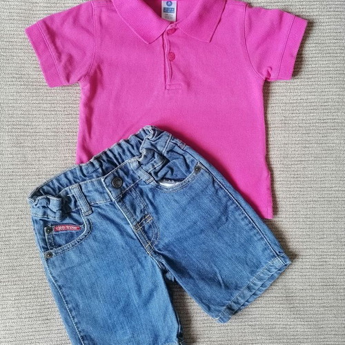 Boy's polo shirt and denim shorts set 12-18 months