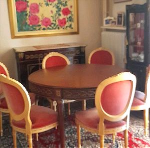 Vintage τραπεζαρία με 6 καρέκλες  ( 600€ η τραπεζαρία ) 6 καρέκλες από πατίνα  (480€)    μπουφές 400