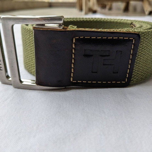 Tommy Hilfiger men's fabric belt like new, khaki with leather