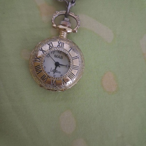 MAB London vintage pendant watch with long pearl necklace