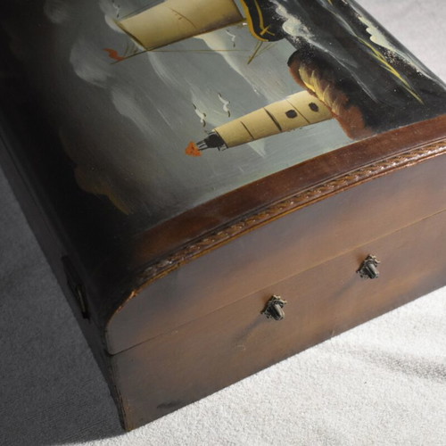 Wooden Storage Box with Nautical Theme vintage style used