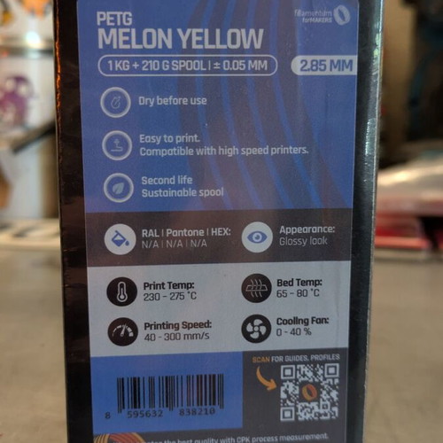 Fillamentum PETG 2.85mm Mellon Yellow filament 1kg new