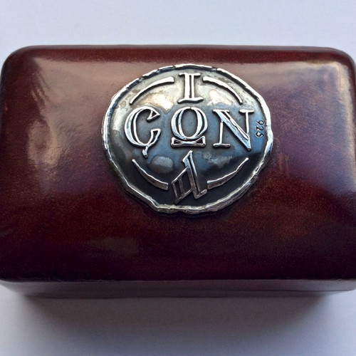 Set of 2 leather and 925 silver boxes with IASON inscription like new
