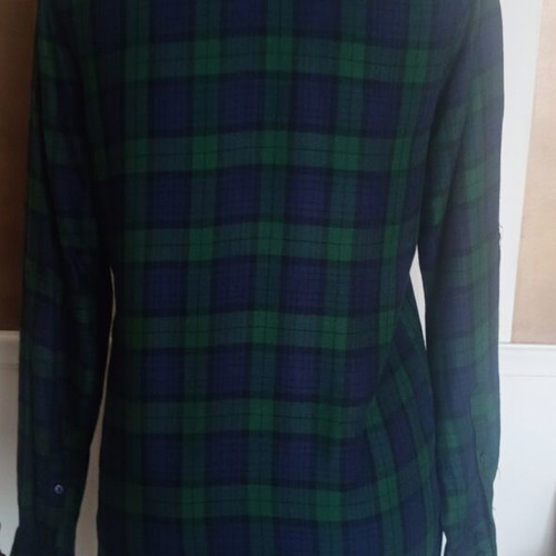 Comfort chic flannel blouse long sleeve green blue Zara like new