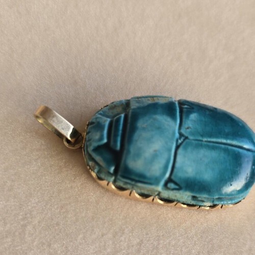 Gold 14K Egyptian scarab pendant, vintage charm