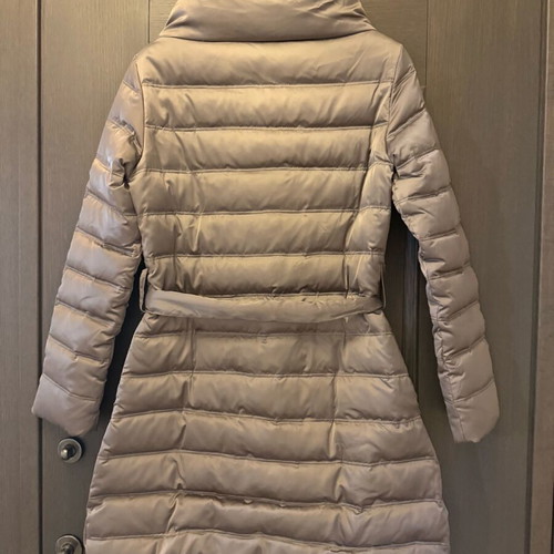 Women's long down jacket with belt like new, beige