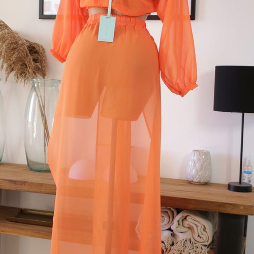 Beachwear pants with orange transparent top new