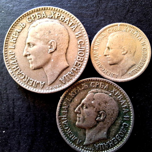 Coins 2 Dinars, 1 Dinar, 50 Paras used, 1925 Yugoslavia series