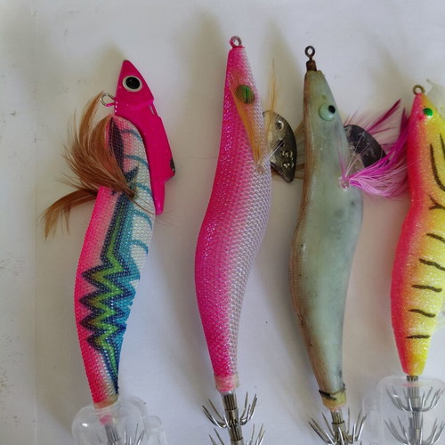 Squid jigs used, set of 8, sizes 2.5 to 3.5