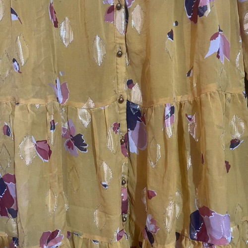 Sézane Aure silk dress used, yellow with gold floral details