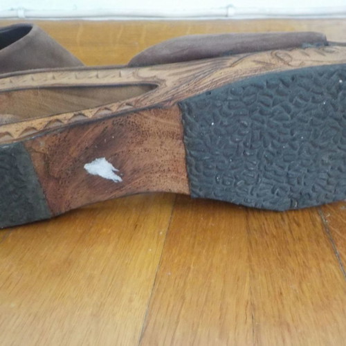 Suede sandals handmade new, 9 cm heel, brown