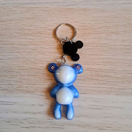 Handmade bear keychain from resin with Mickey new, blue and white