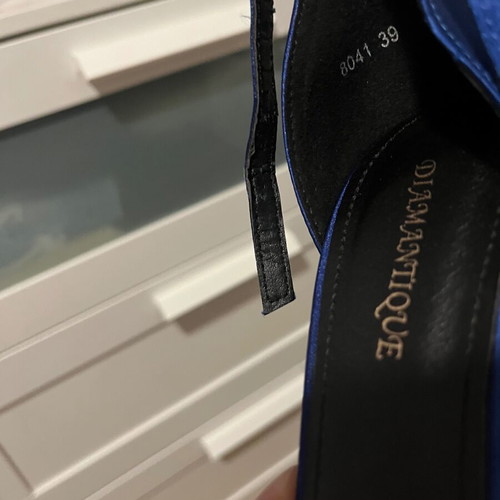 Diamantique satin blue sandals like new, size 39