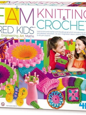 4M Steam Powered Kids Knitting & Crochet new