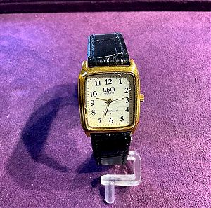 Vintage αυθεντικό ρολόι Q&Q με δερμάτινο μπρασελέ πλήρες λειτουργικό σε καλή κατάσταση