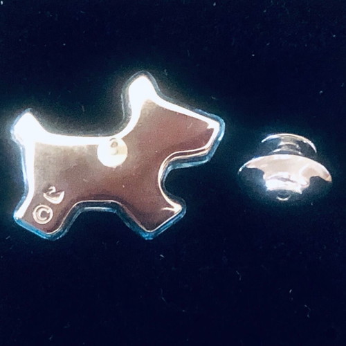 Vintage Swarovski pin shaped like Yorkshire dog, like new, blue-turquoise