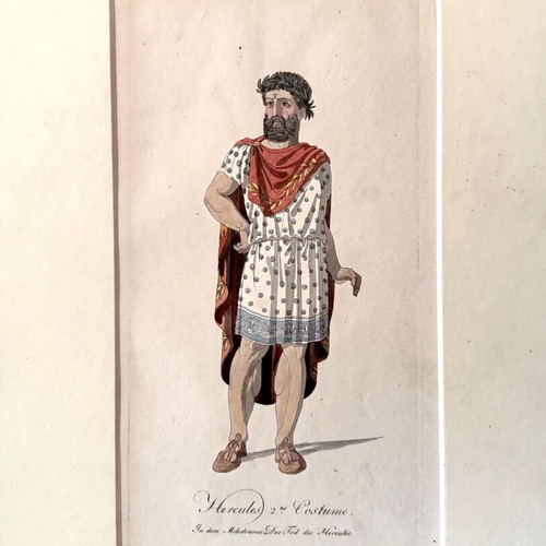 Hercules lithographs used, 2 original hand-colored 19th century prints