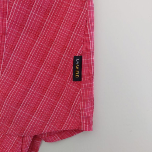 Jack Wolfskin women's short-sleeve checked shirt large, like new, fuchsia