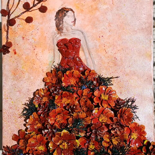 Handmade painting with natural pine cones made to order