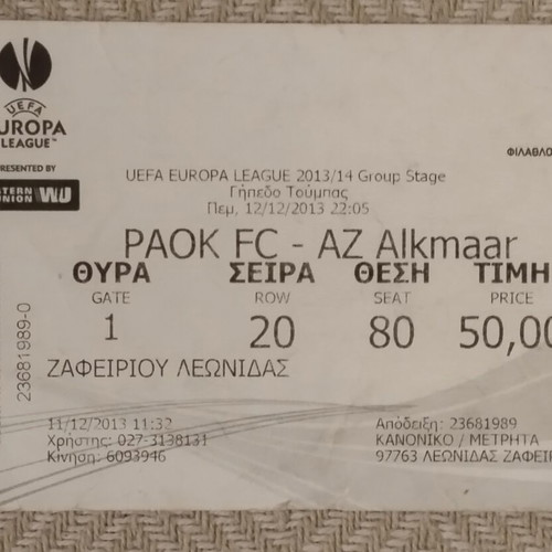 PAOK AZ Alkmaar ticket and program like new