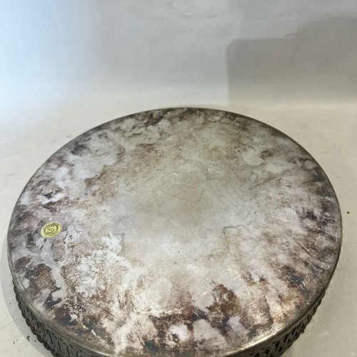 Vintage silver-plated round serving tray made in Sweden used