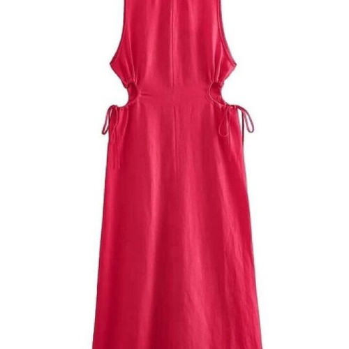 Zara medium linen and viscose dress, fuchsia, side openings with gathers