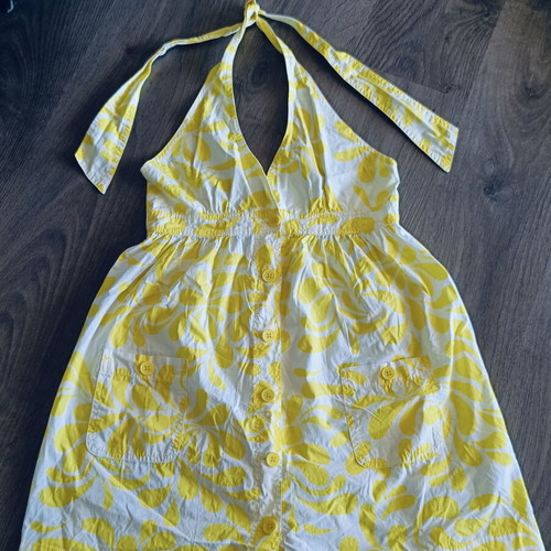 Pepe Jeans halterneck dress new, white and yellow cotton mini