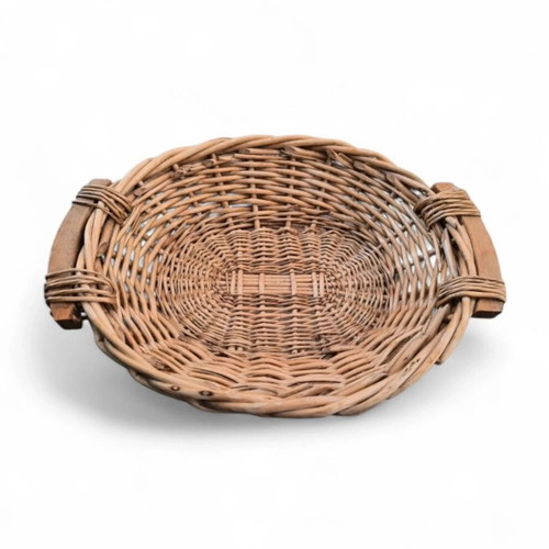 Handmade wicker basket with wooden handles like new