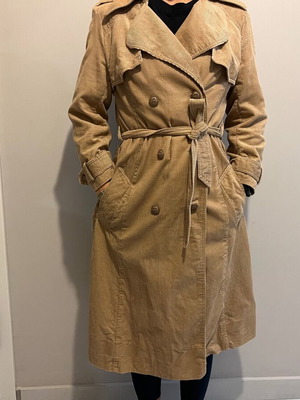 Corduroy trench coat brown used, size S, vintage