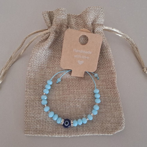 Handmade Greek Evil Eye Bracelet adjustable with turquoise beads new