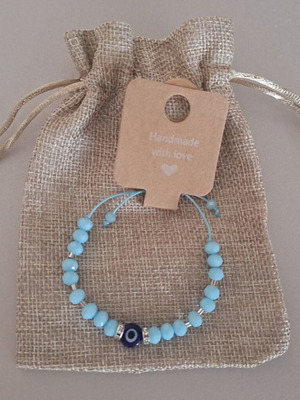Handmade Greek Evil Eye Bracelet adjustable with turquoise beads new