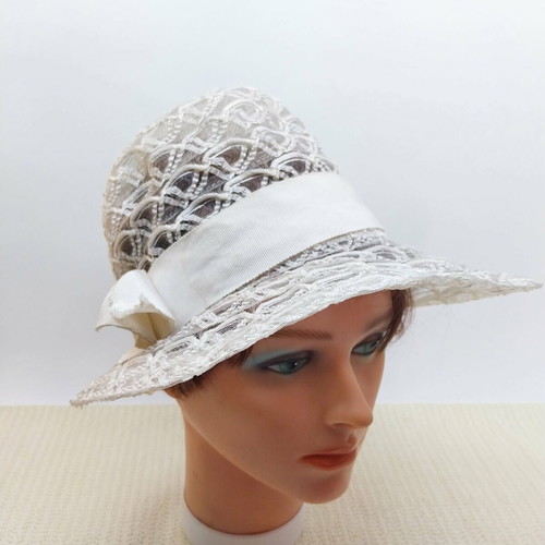 Retro women's summer hat, white, size S