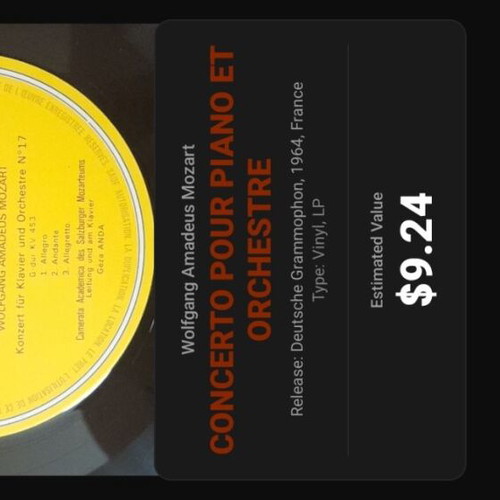 W.A. Mozart Concertos Pour Piano Et Orchestre vinyl record