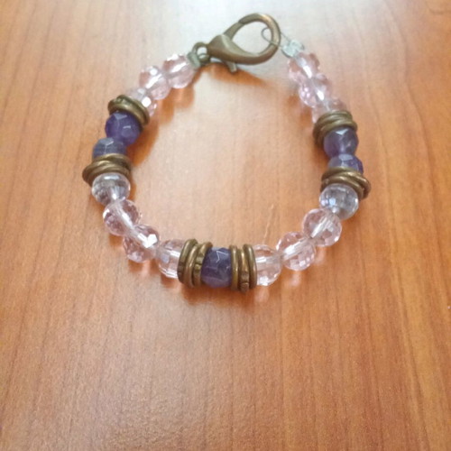Handmade bracelet with real stones, purple and pink, like new