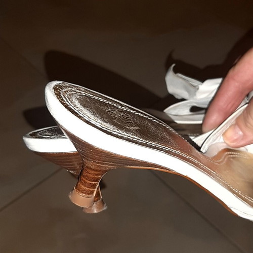 Zara leather sandals used, white with silver and beige, size 40