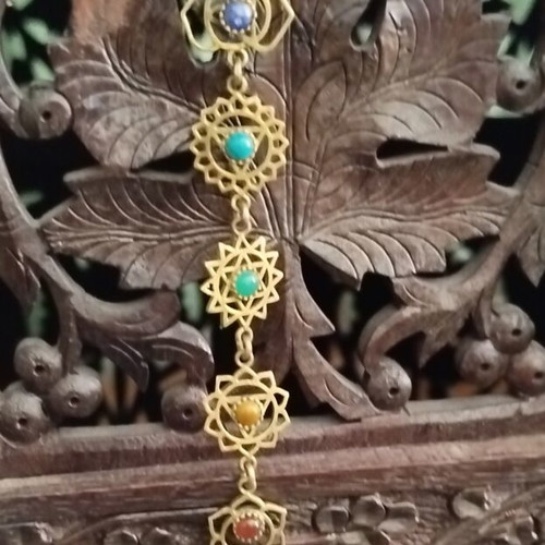 Stainless steel chakra earrings with semi-precious stones