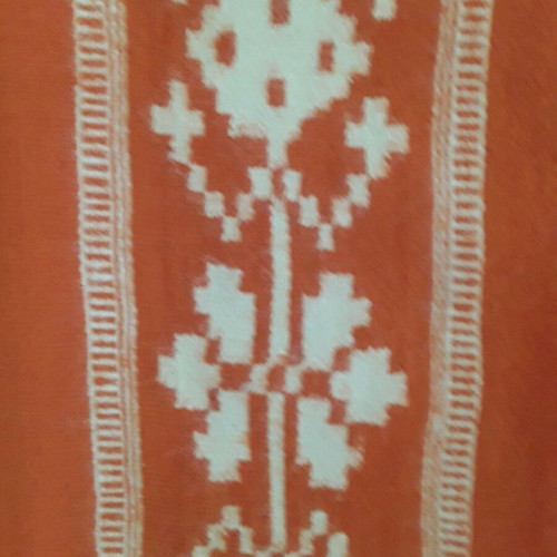 Woven blanket used, 2.06x1.50 m, orange with white pattern