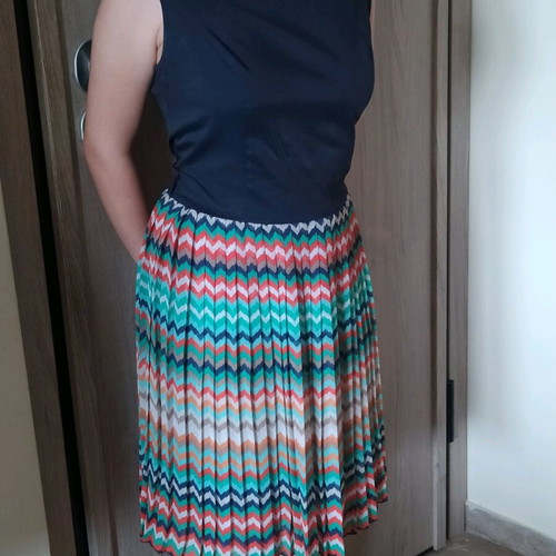 Raxevsky dress like new, blue with multicolor pleated skirt