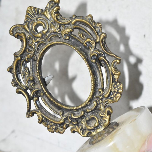 Vintage brass miniature frame with onyx base used, no glass