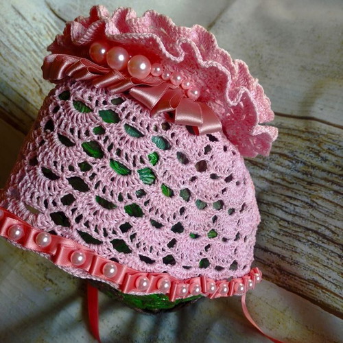Knitted hat handmade, 100% cotton, pink, for children 1-3 years