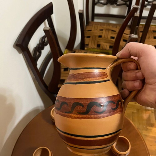 Clay wine set used with jug and 5 glasses