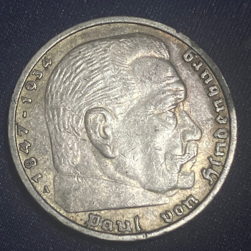 Silver German Coin 5 Mark 1936 Used