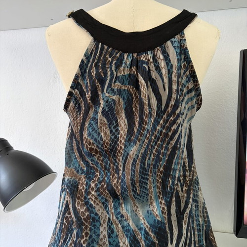 Paranoia mini dress size L like new, black with blue leopard print