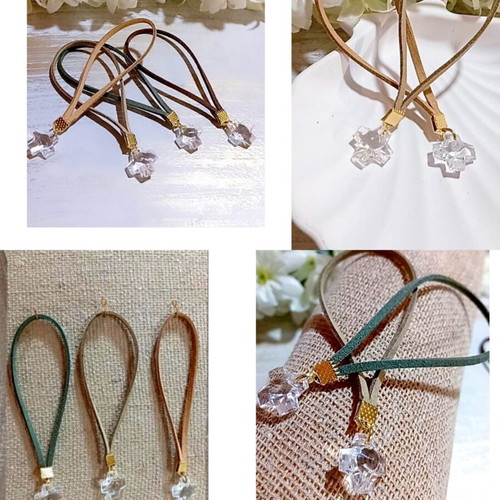 Handmade martyrika with suede cord and transparent crystallized cross, made to order