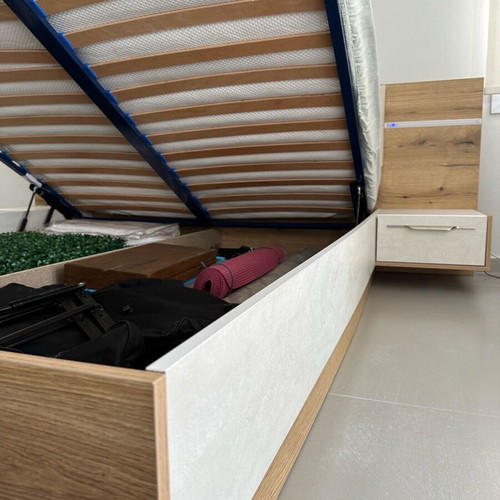 Bedroom set with adjustable touch lighting, storage and lift mechanism used