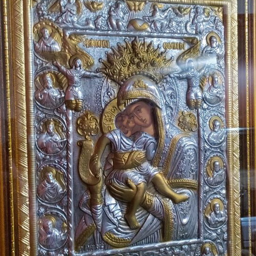 Holy Icon Panagia Axion Esti like new with silver and 24K gold