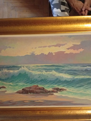 Chytiris seascape oil painting on canvas 122x71 cm with frame