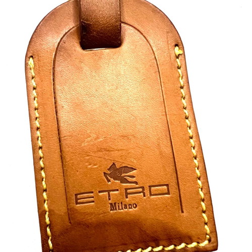 Etro leather travel tag charm used, brown